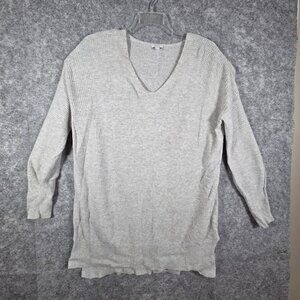 Pure Jill Women's Honeycomb Knit  V Neck Pullover Long  Sleeve Tunic Top Gray Si